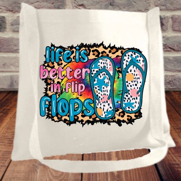 Flipflop Life Cotton Canvas Crossbody Messenger Tote Bag with Long Strap - Picture 3 of 7